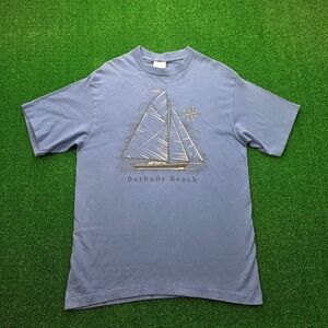 Vintage Harborside Graphics Bethany Beach Sailboat Tshirt Unisex Large Blue